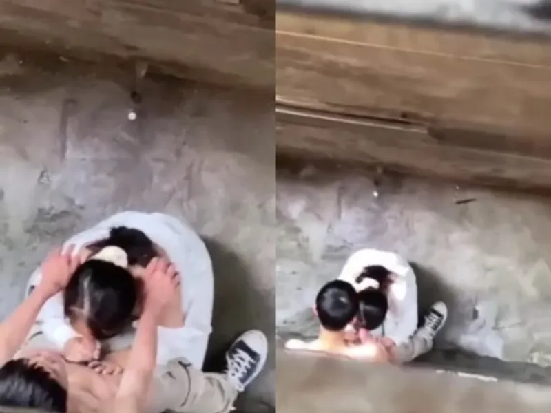 Quay lén học sinh nữ bú cậu bé người yêu ở khe nhà